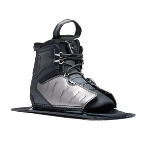 Angled view of Stance ATOP Rear Boot in black and silver with BOA closure and lace system.