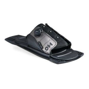 Angled view of Stance ATOP Adjustable Rear Toe Plate in black and silver with BOA closure.