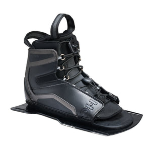 Front angled view of Stance Aluminum Front Boot in black with lace-up closure and binding plate.