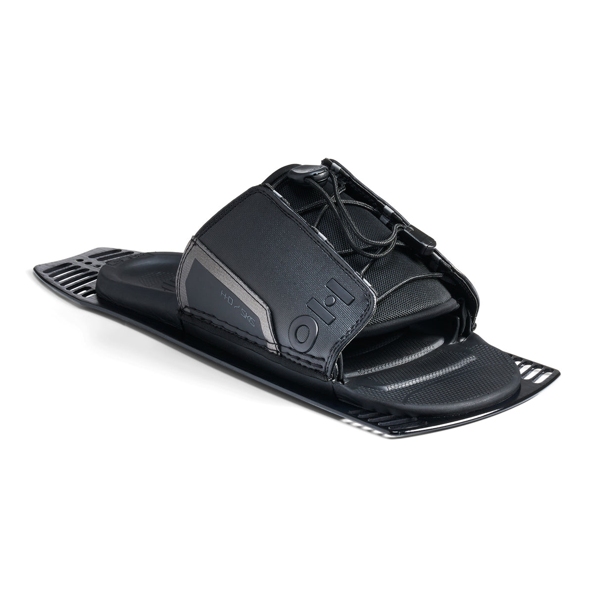 Angled view of Stance Aluminum Adjustable Rear Toe Plate in black with closed binding.
