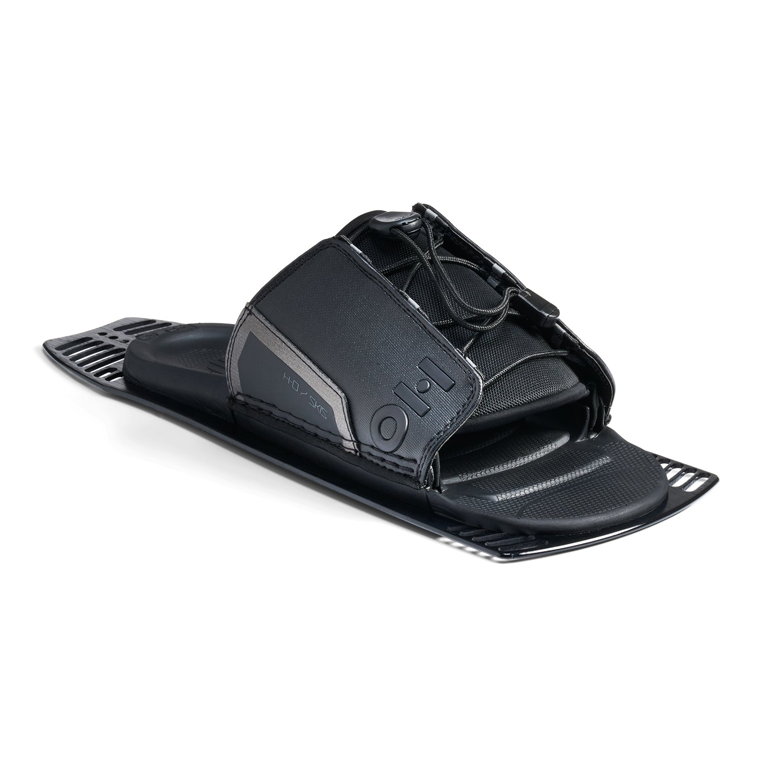 Angled view of Stance Aluminum Adjustable Rear Toe Plate in black with closed binding.