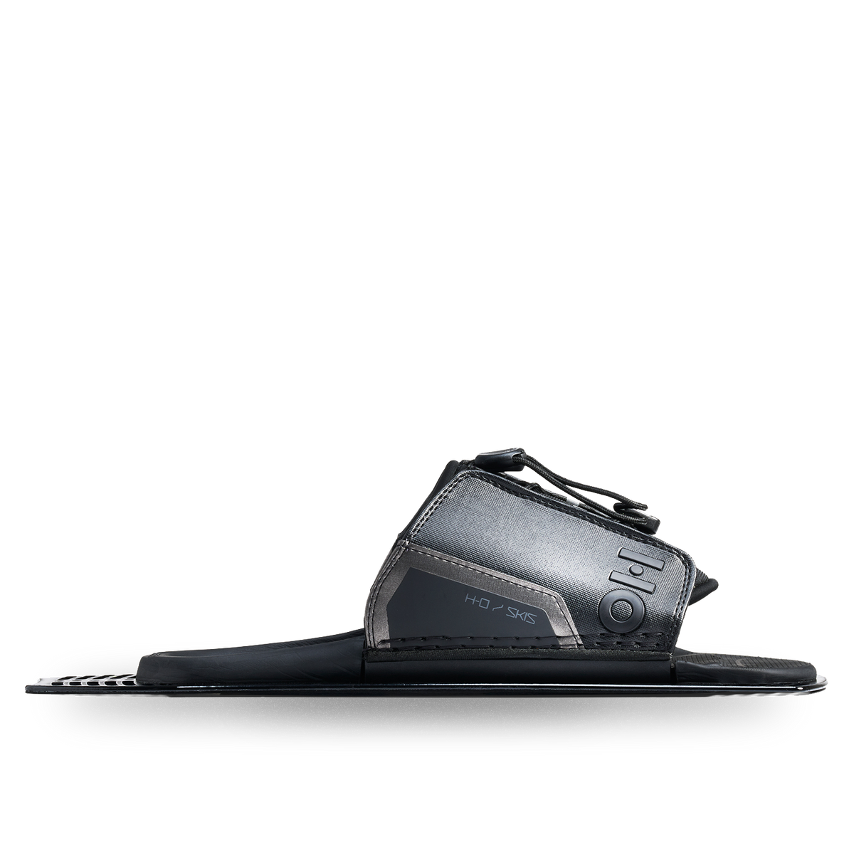 Side view of Stance Aluminum Adjustable Rear Toe Plate in black with lace closure system.