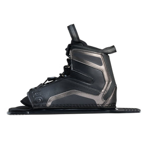 Side view of Stance UltraLite Rear Boot in black and gray with HO logo and lace system.