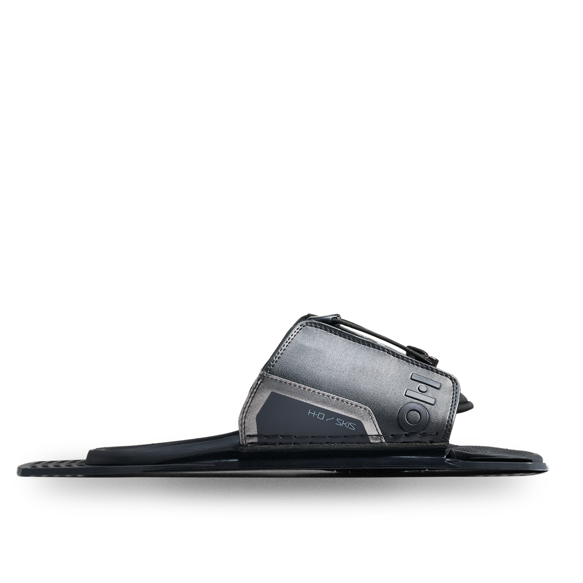 Side view of Stance UltraLite Adjustable Rear Toe Plate in black and gray with HO logo.