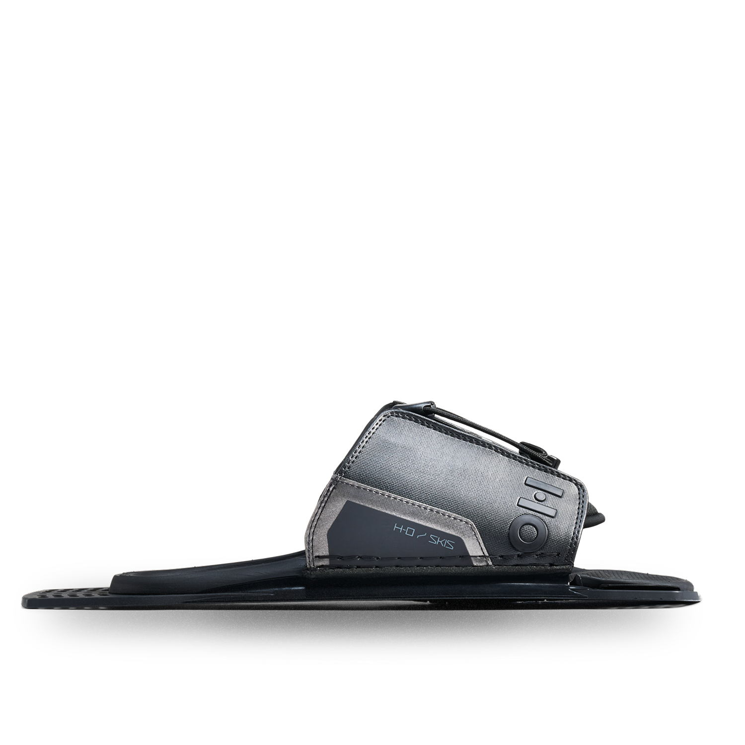 Side view of Stance UltraLite Adjustable Rear Toe Plate in black and gray with HO logo.
