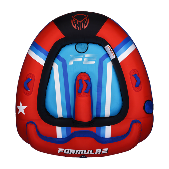Top view of the Formula 2 Tube in red, blue, and white with a star, blue grab handles, and the HO logo.