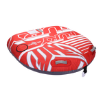 Angled view of the Fury towable tube in red and white with multiple handles and bold branding.