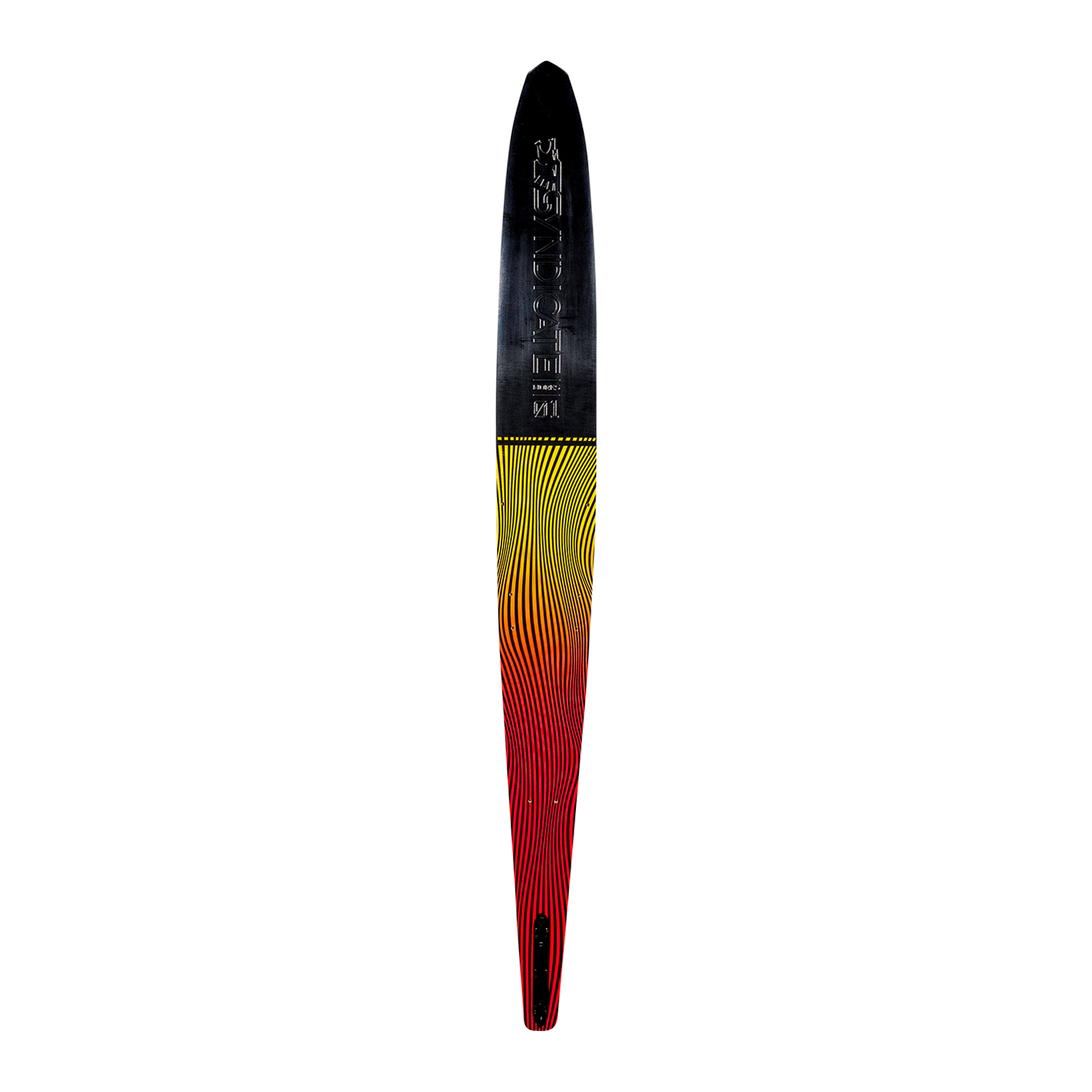 Top view of Syndicate Works 01, featuring a black top with a gradient yellow-to-red design.
