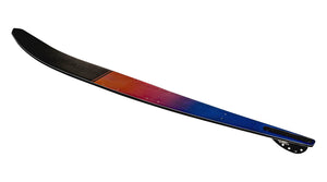 Syndicate water ski with a gradient design from black to red and blue on a white background