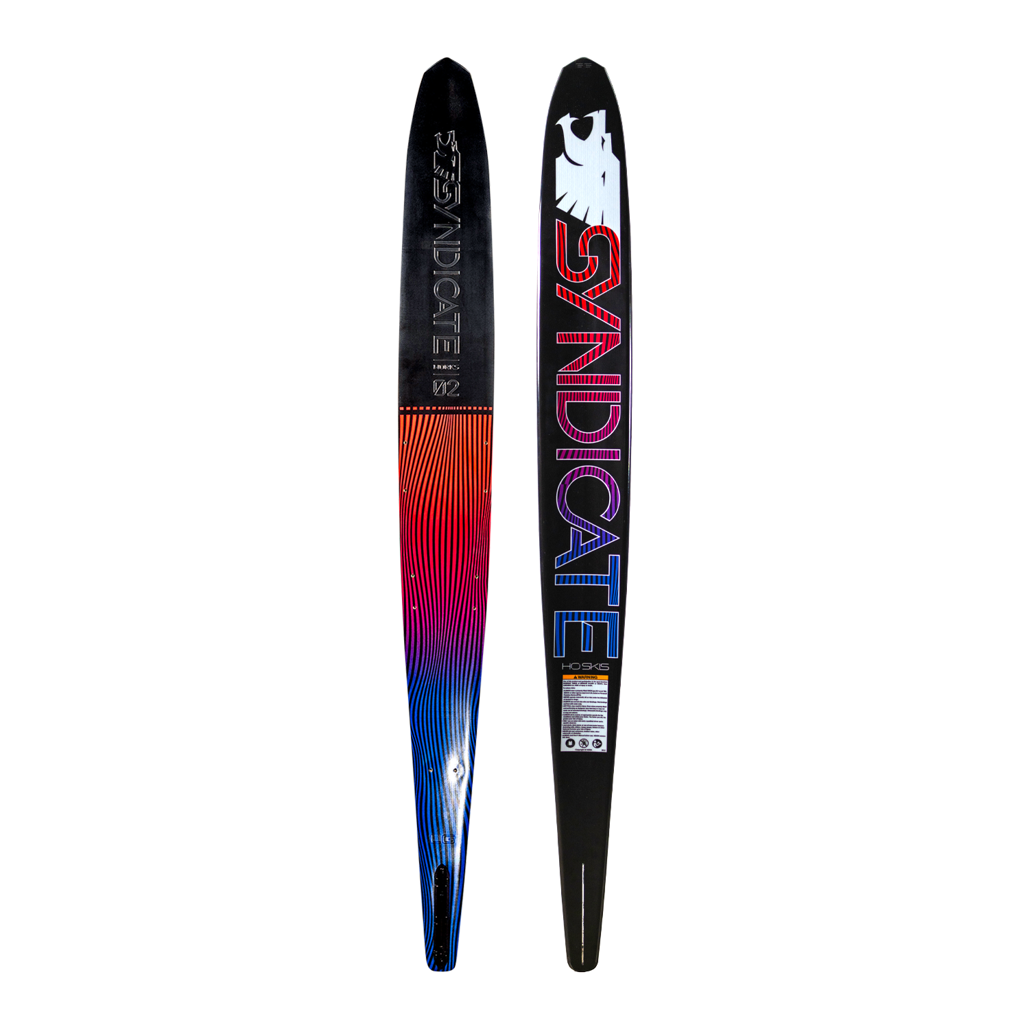 Front view of Syndicate Works 02, showing both top and base designs with a gradient red-to-blue pattern.