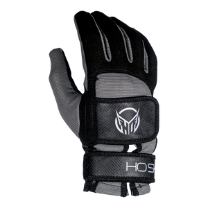 Front view of Pro Grip Glove in black and gray with HO logo and adjustable wrist strap.