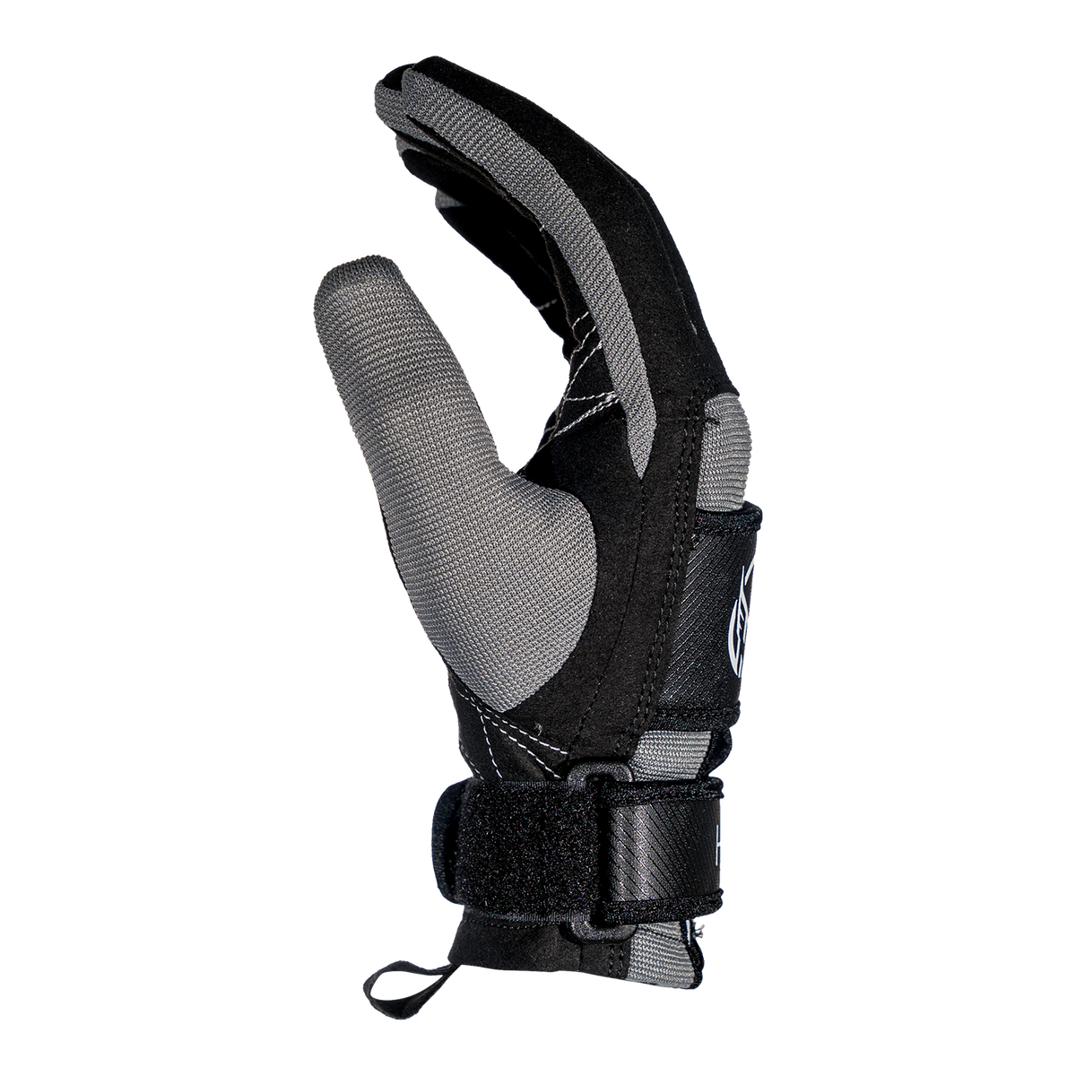 Side view of Pro Grip Glove showing curved fingers, reinforced stitching, and wrist strap.
