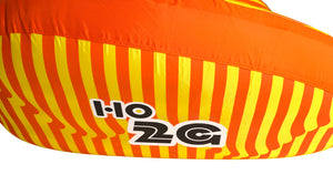 Close-up view of 2G Tube side panel with 2G logo on striped orange and yellow fabric.