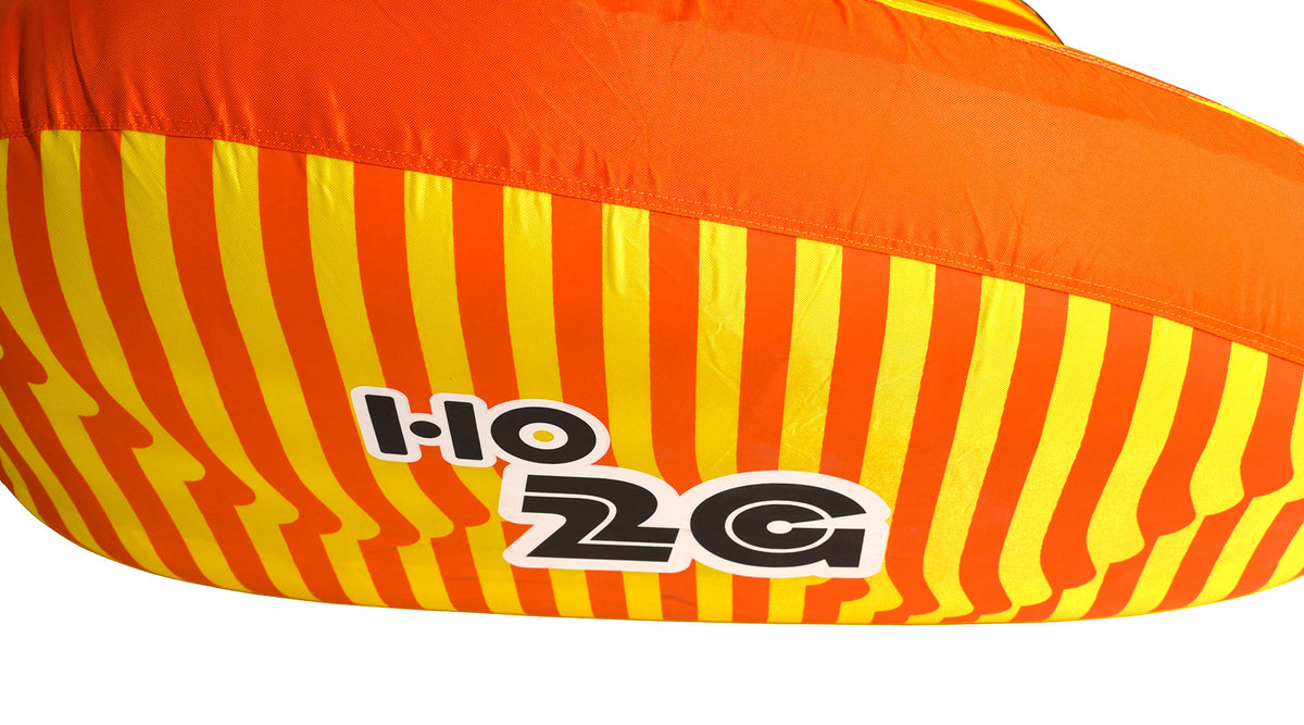 Close-up of the 2G Tube's orange and yellow striped side with the HO 2G logo.