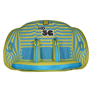 Front view of 3G Tube in blue and yellow stripes with three padded seat dividers.