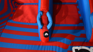 Close-up of the 4G Tube's center grab handle and knuckle guard between two seat pads.