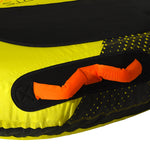 Detail view of Glide 3 Tube orange grab handle on black and yellow panel.