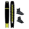 Top and base view of Hovercraft Camo ski with black and yellow design, shown with two UltraLite boots.