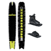 Top and base view of Hovercraft Camo ski with black and yellow design, shown with UltraLite boot and toe plate.