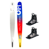 Top and base view of Omni Ultra White ski with yellow to blue fade, shown with two ATOP boots.