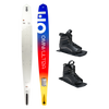 Top and base view of Omni Ultra White ski with yellow to blue fade, shown with two UltraLite boots.