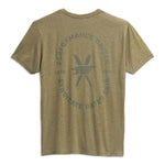 Back view of Syndicate Performance T-Shirt in olive green with large circular logo and text design.