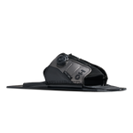 Side view of Stance ATOP Adjustable Rear Toe Plate in black and gray with open toe design.
