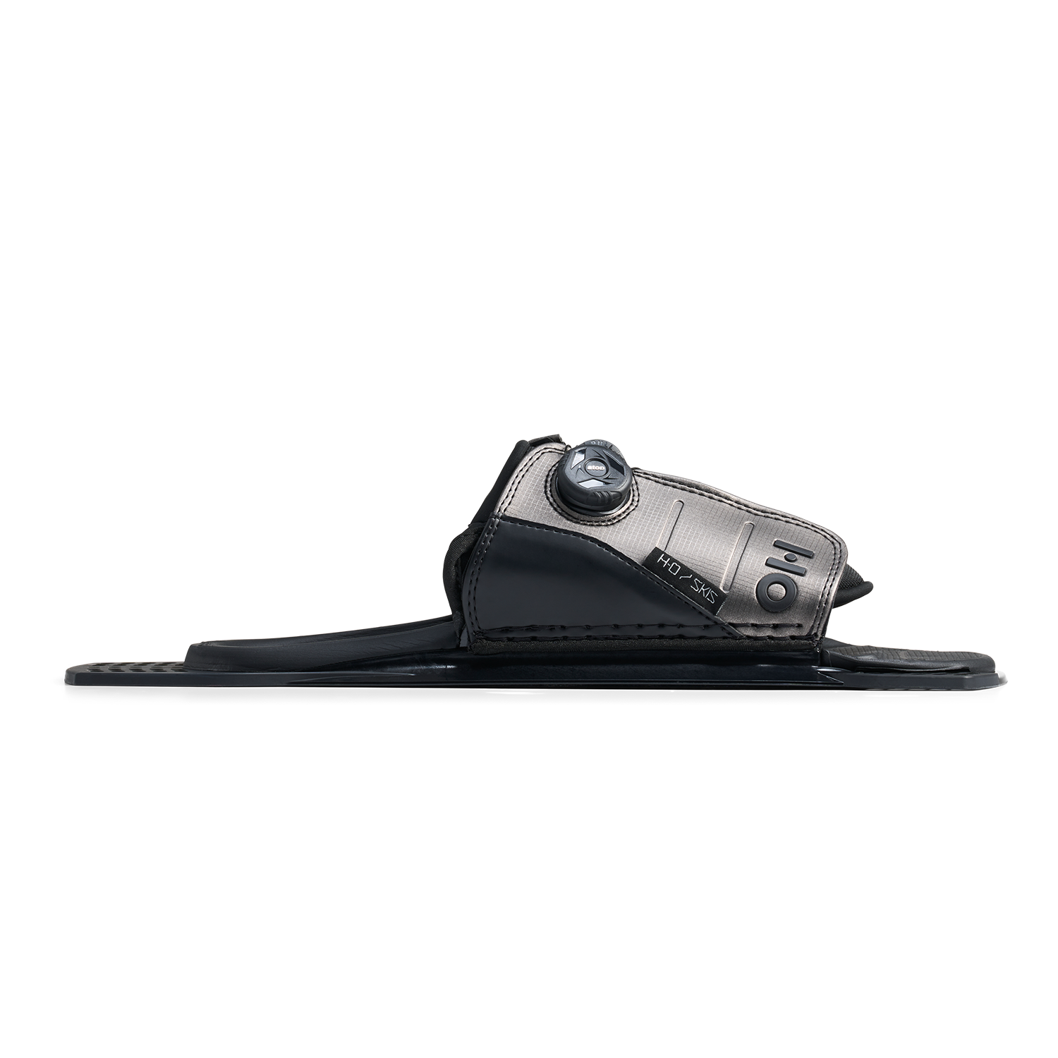 Side profile view of Stance ATOP Adjustable Rear Toe Plate in black and gray with streamlined base.