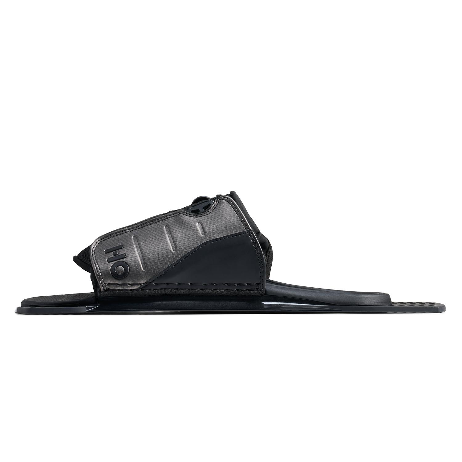 Opposite side view of Stance ATOP Adjustable Rear Toe Plate in black and gray with logo detail.