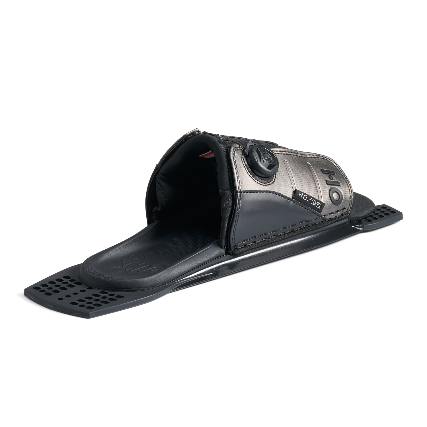 Rear angled view of Stance ATOP Adjustable Rear Toe Plate in black and gray with ATOP dial.