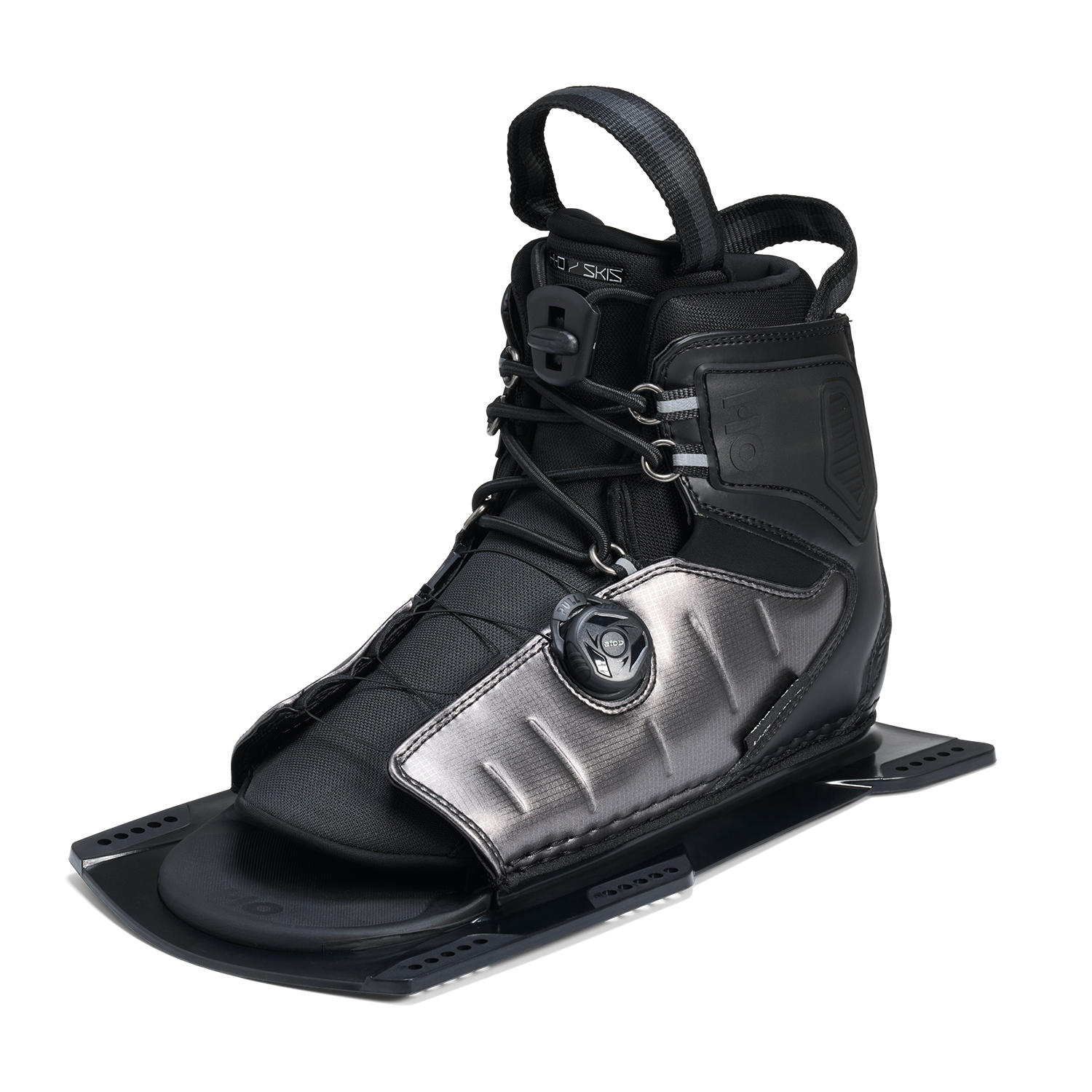 Angled view of Stance ATOP Front Boot in black and gray with ATOP dial and lace system.