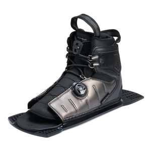 Angled view of Stance ATOP Front Boot in black and gray with lace system and ATOP dial closure.