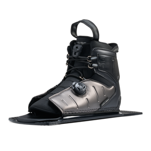 Angled view of Stance ATOP Rear Boot in black and gray with ATOP dial and reinforced side panel.