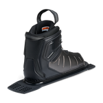 Rear angled view of Stance ATOP Rear Boot in black and gray with pull loop and size label inside.