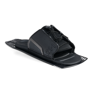 Angled view of Stance Aluminum Adjustable Rear Toe Plate in black with lace system and open design.