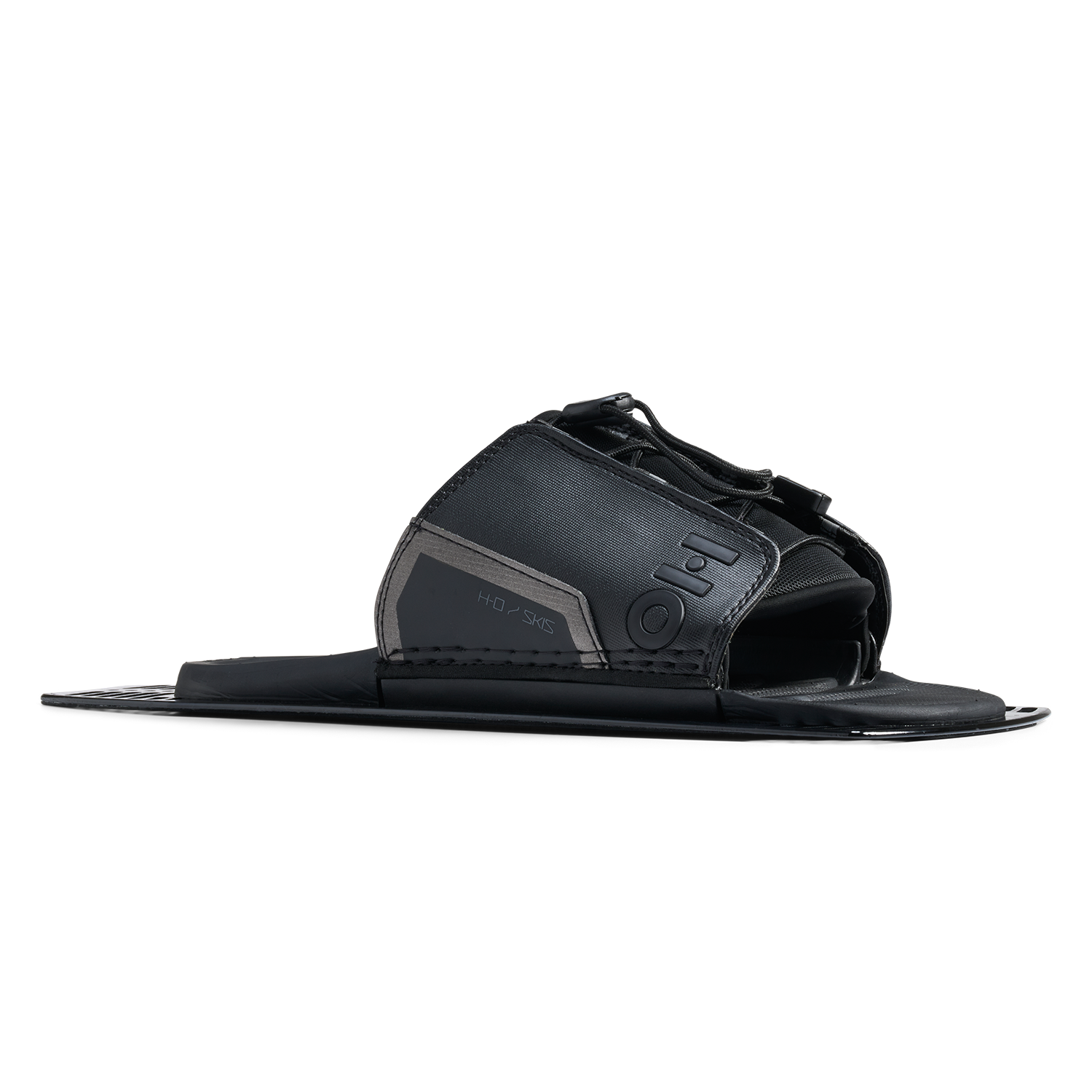 Opposite side view of Stance Aluminum Adjustable Rear Toe Plate in black with stitched side panel.