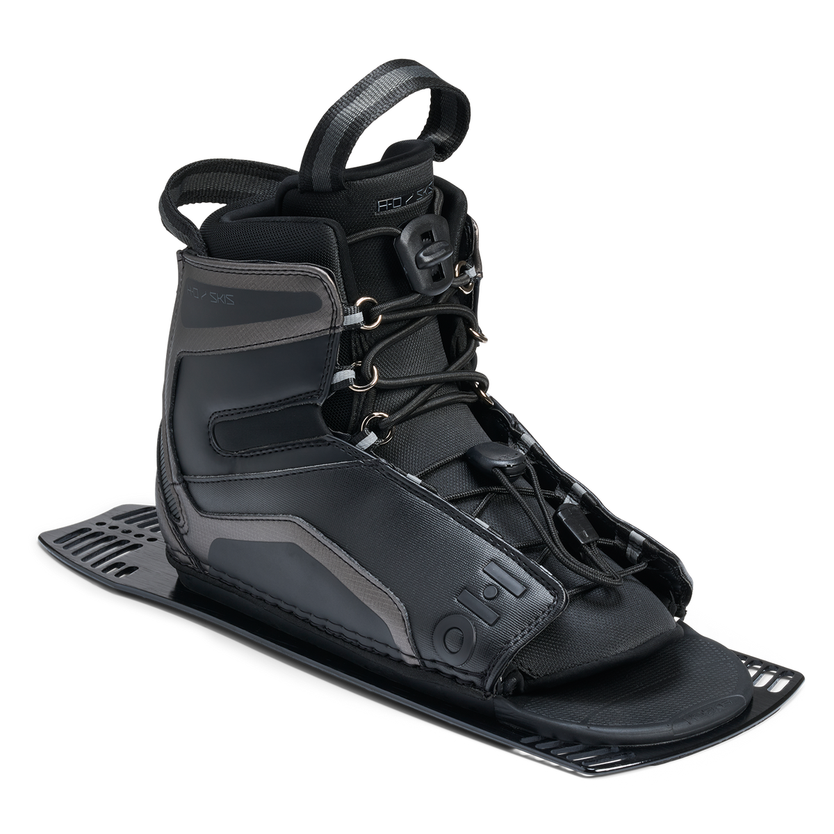 Angled view of Stance Aluminum Rear Boot in black with lace system and padded ankle support.