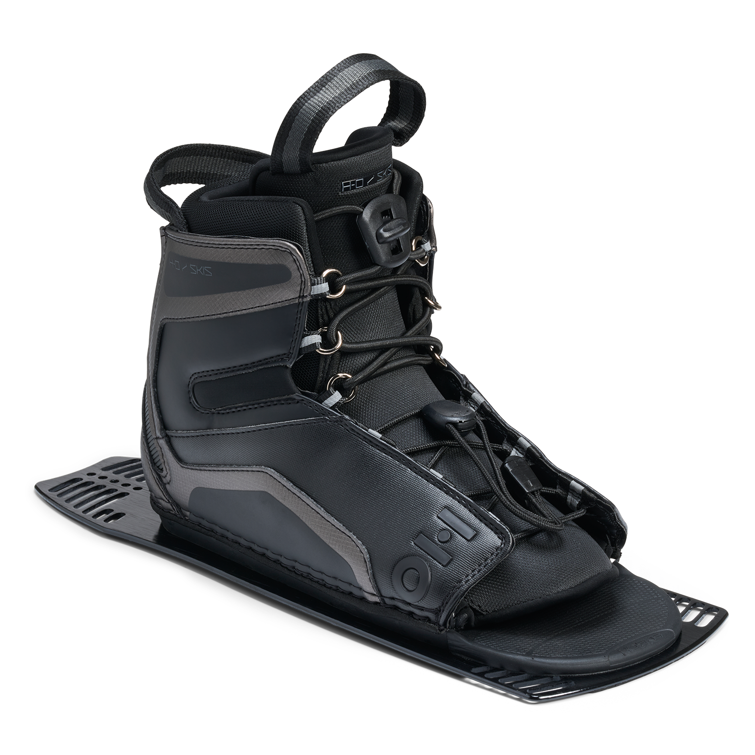 Angled view of Stance Aluminum Rear Boot in black with lace system and padded ankle support.