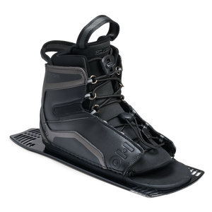 Angled view of Stance Aluminum Rear Boot in black with lace system and padded ankle support.