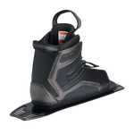 Rear angled view of Stance Aluminum Rear Boot in black with pull loop and size label inside.