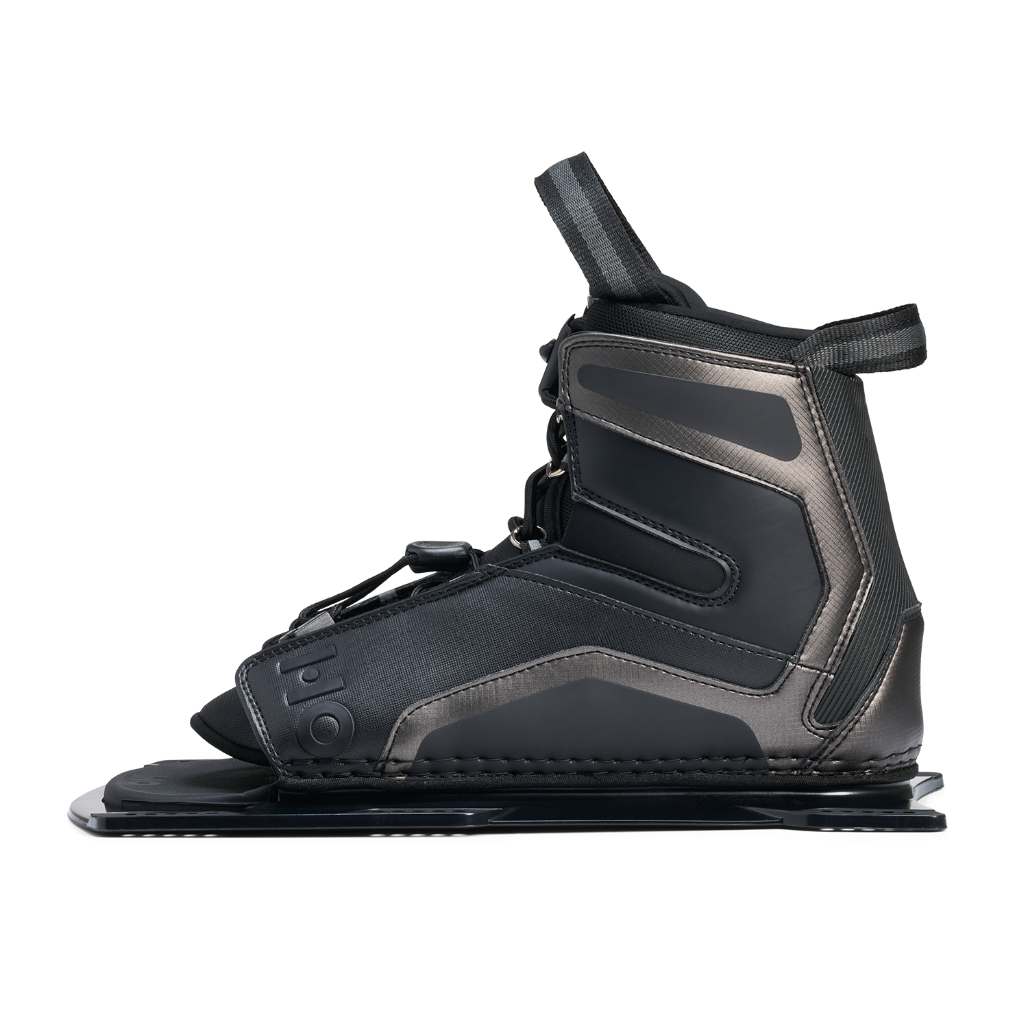Opposite side view of Stance UltraLite Front Boot in black with stitched panels and pull loop.