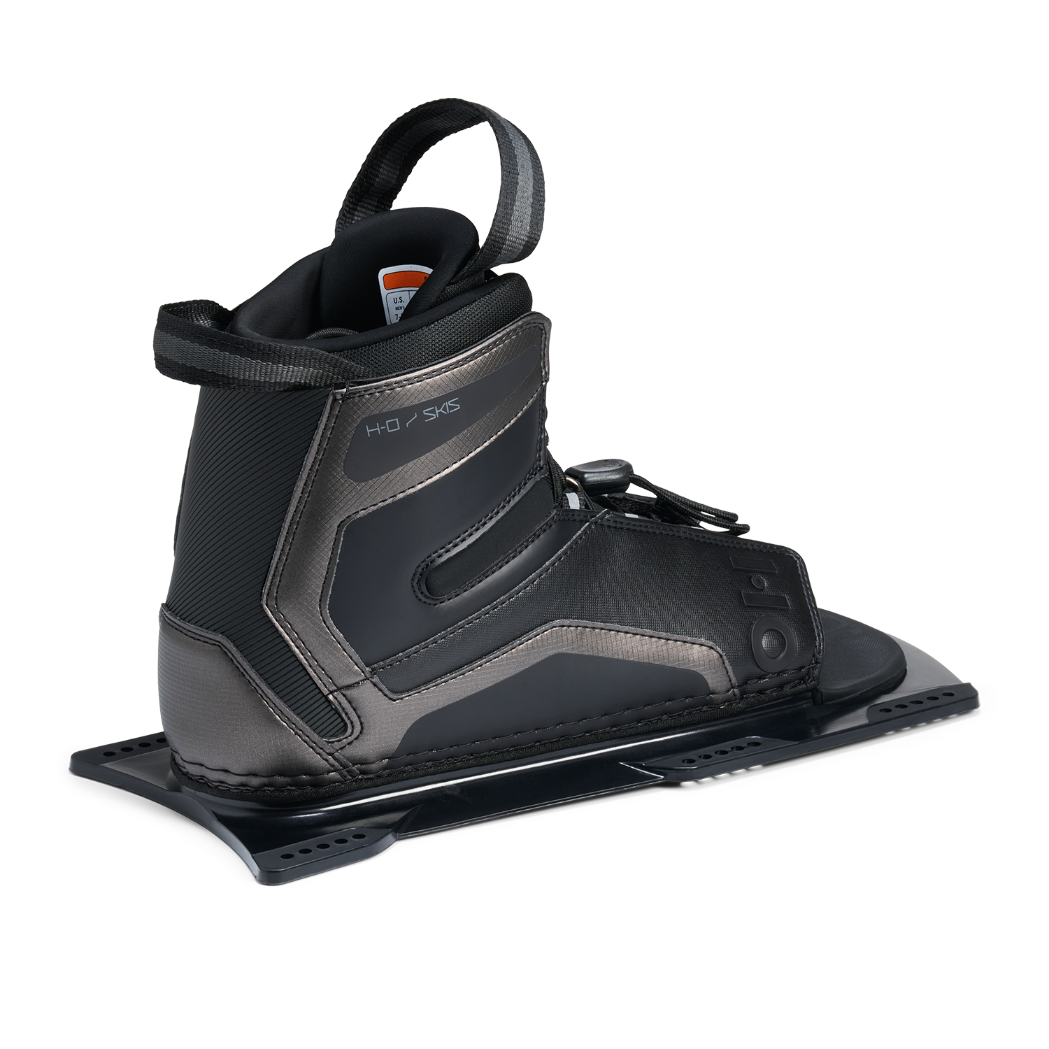 Rear angled view of Stance UltraLite Front Boot in black with pull loop and padded high ankle.
