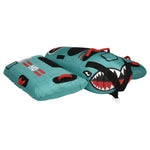 Angled side view of Tomcat Tube in teal with shark face graphic and multiple grab handles.