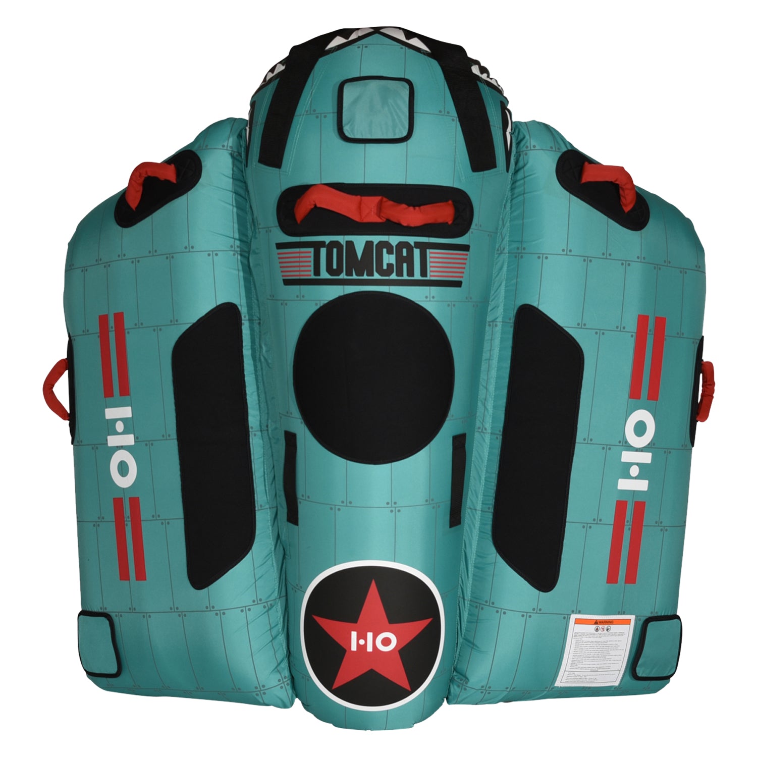 Front view of Tomcat Tube in teal with black pads, red accents, and star logo design.