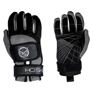 Front and back view of the Pro Grip Glove in black and gray with white logo and accents.