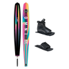 Top and base view of women’s Omni ski with rainbow gradient design, shown with UltraLite boot and toe plate.