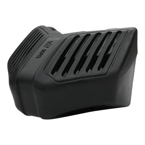 Angled view of a black EVA Permanent Corner Dock Fender with vented surface and embossed logo.