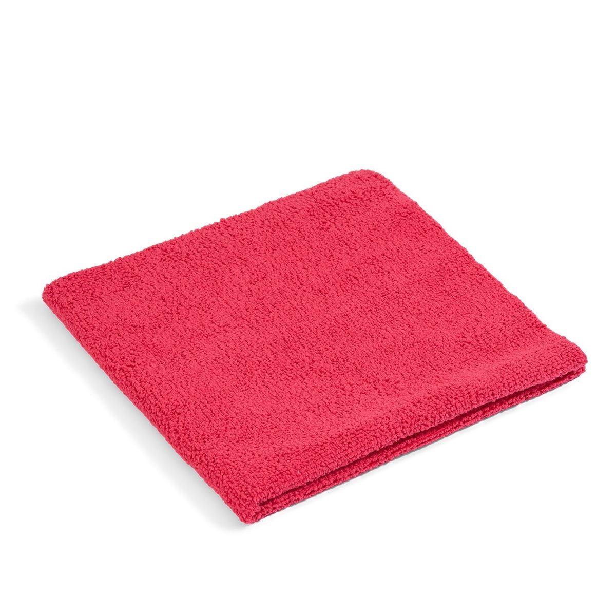 Red microfiber cleaning towel neatly folded.