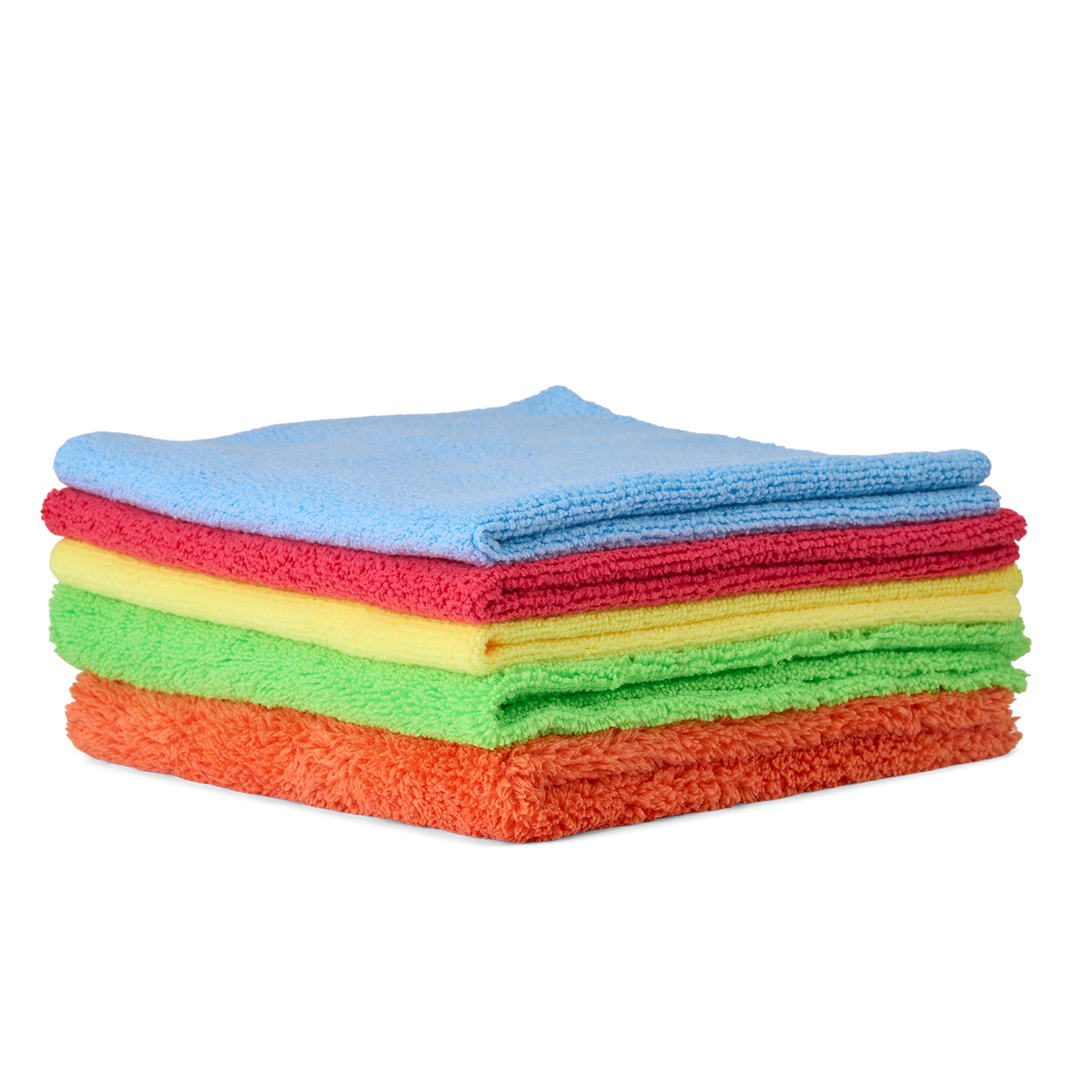 Stack of colorful microfiber cloths.