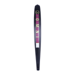 Base view of Womens Carbon OMNI ski in black with pink-striped "OMNI" text, a gold HO Sports logo, and a carbon fiber finish.